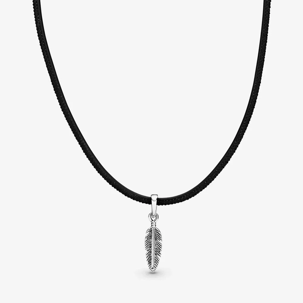 Black Leather Feather Choker Necklace
