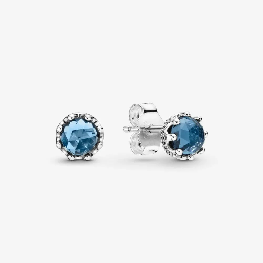 Blue Sparkling Crown Stud Earrings