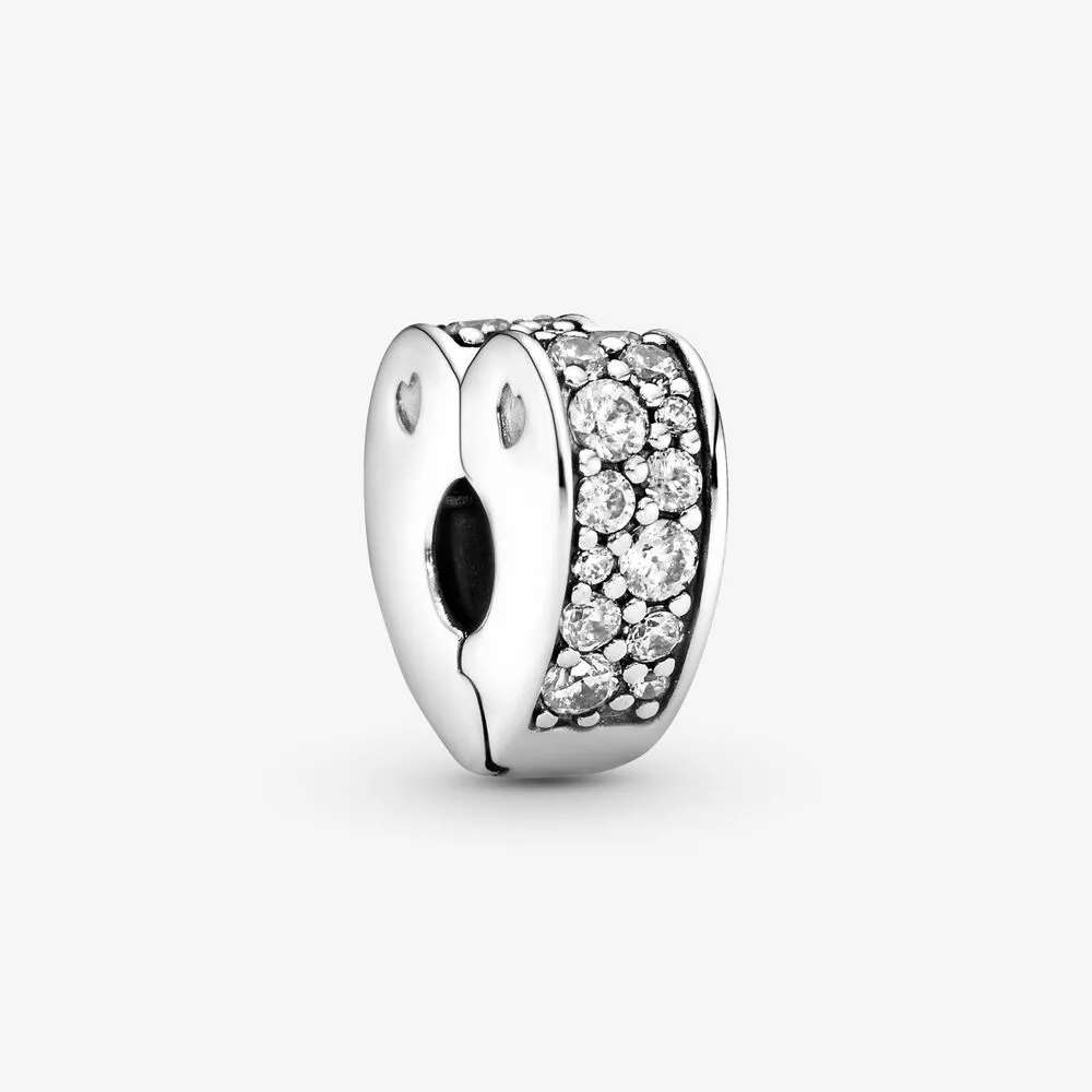 Clear Pav&eacute; Heart Clip Charm