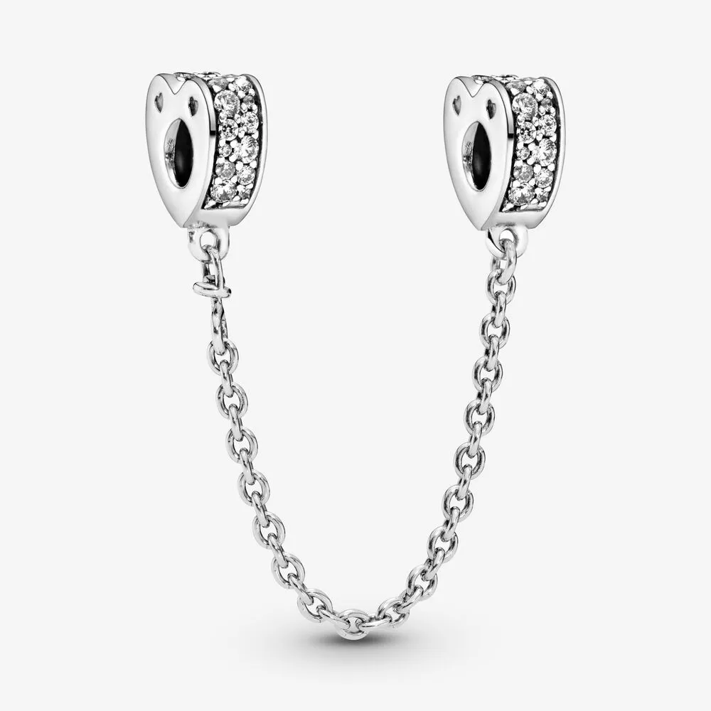 Clear Pav&eacute; Hearts Safety Chain Charm