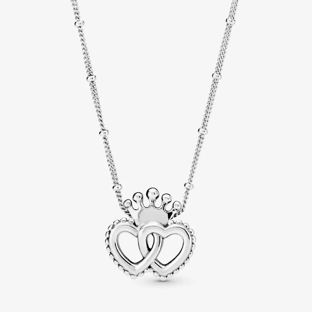 Crown & Interwined Hearts Pendant Necklace