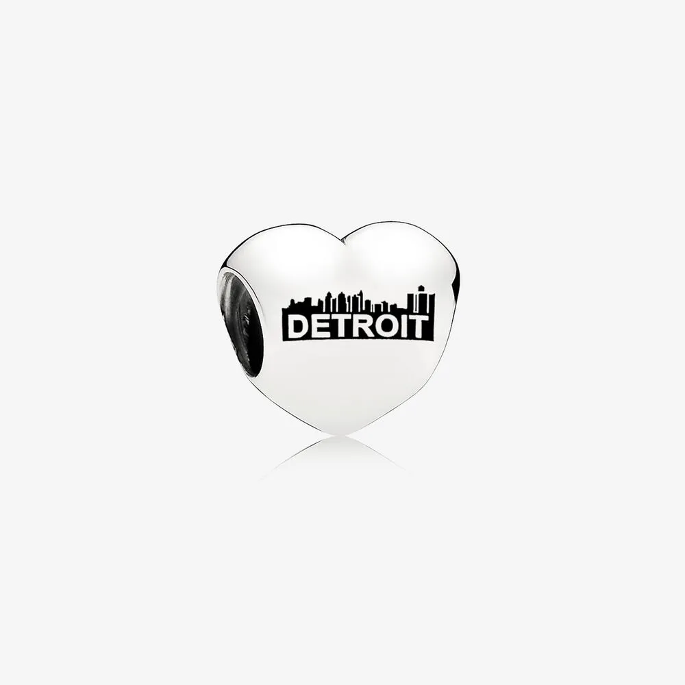 Detroit Motor City Heart Charm, Black Enamel