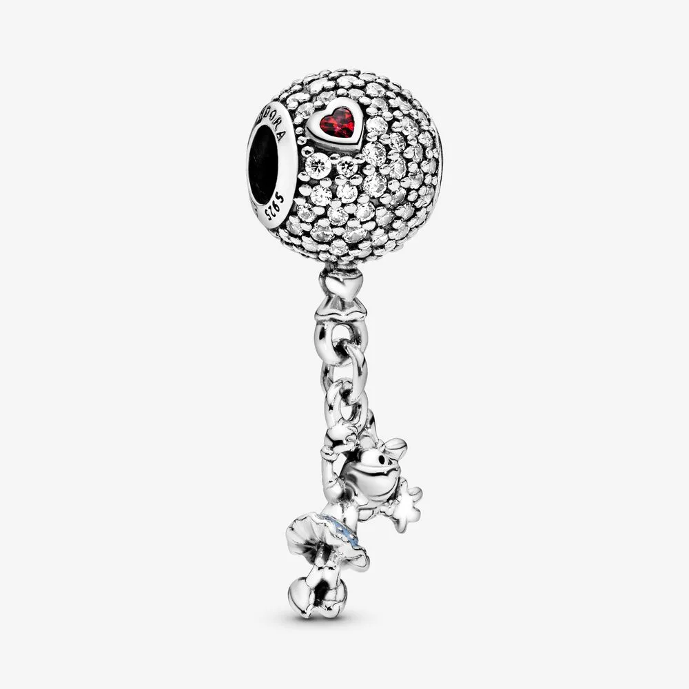 Disney, Floating Minnie Dangle Charm, Red & Clear CZ & Light Blue Enamel