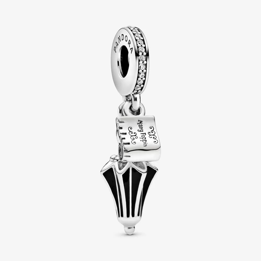 Disney, Mary Poppins&rsquo; Umbrella Dangle Charm, Clear CZ & Black Enamel