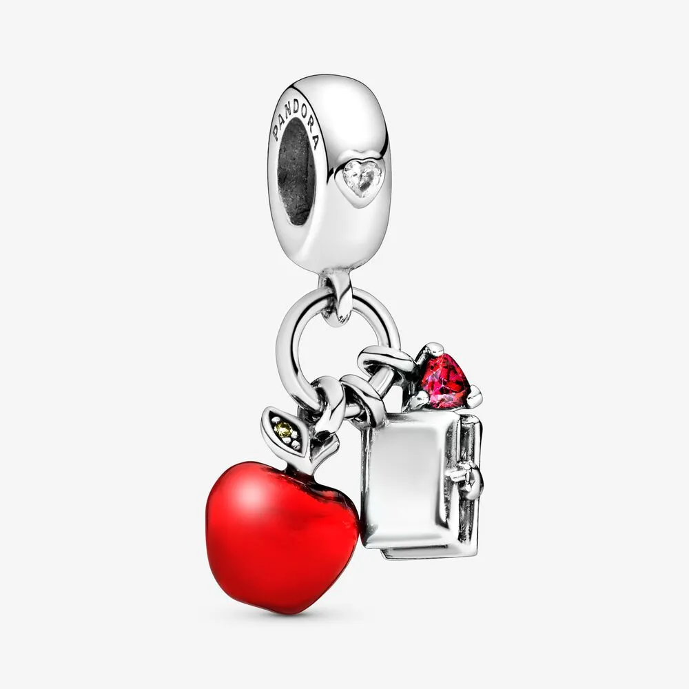 Disney, Snow White&rsquo;s Apple & Heart Dangle Charm, Red & Green CZ & Red Enamel