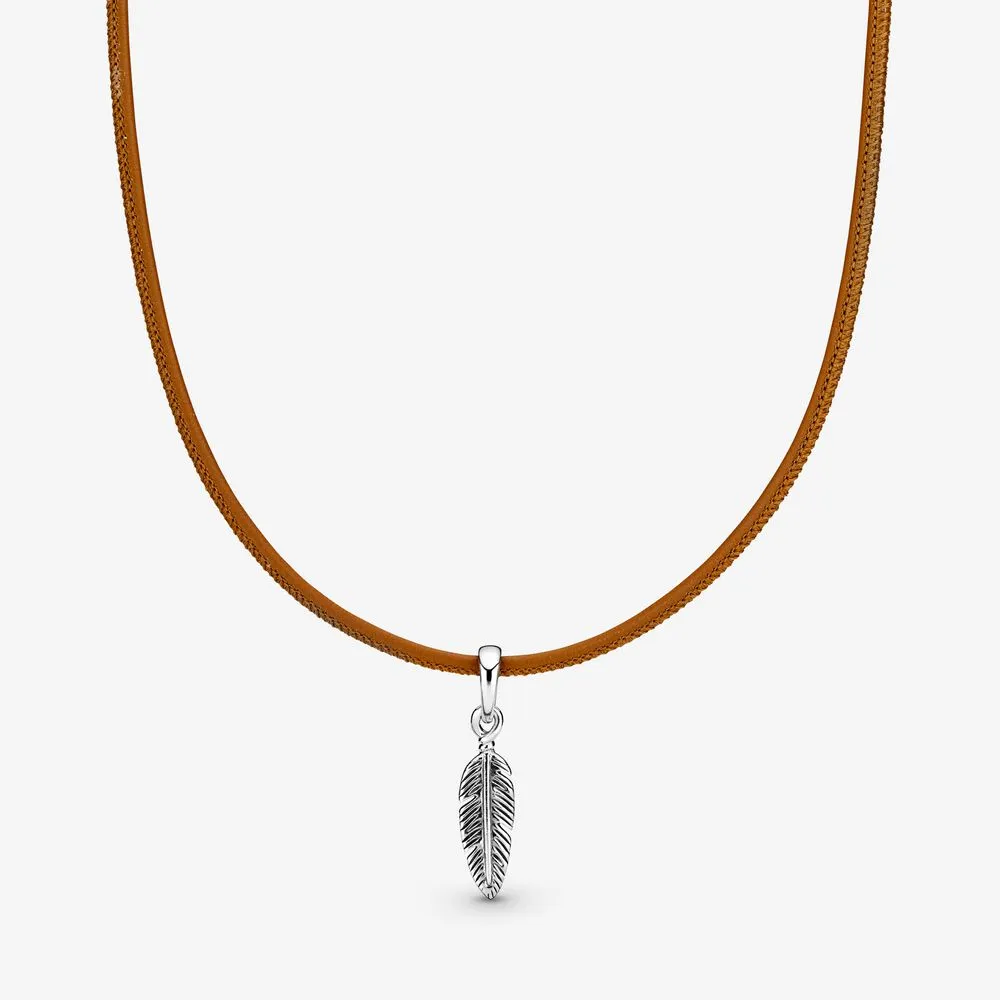 Golden Tan Leather Feather Choker Necklace