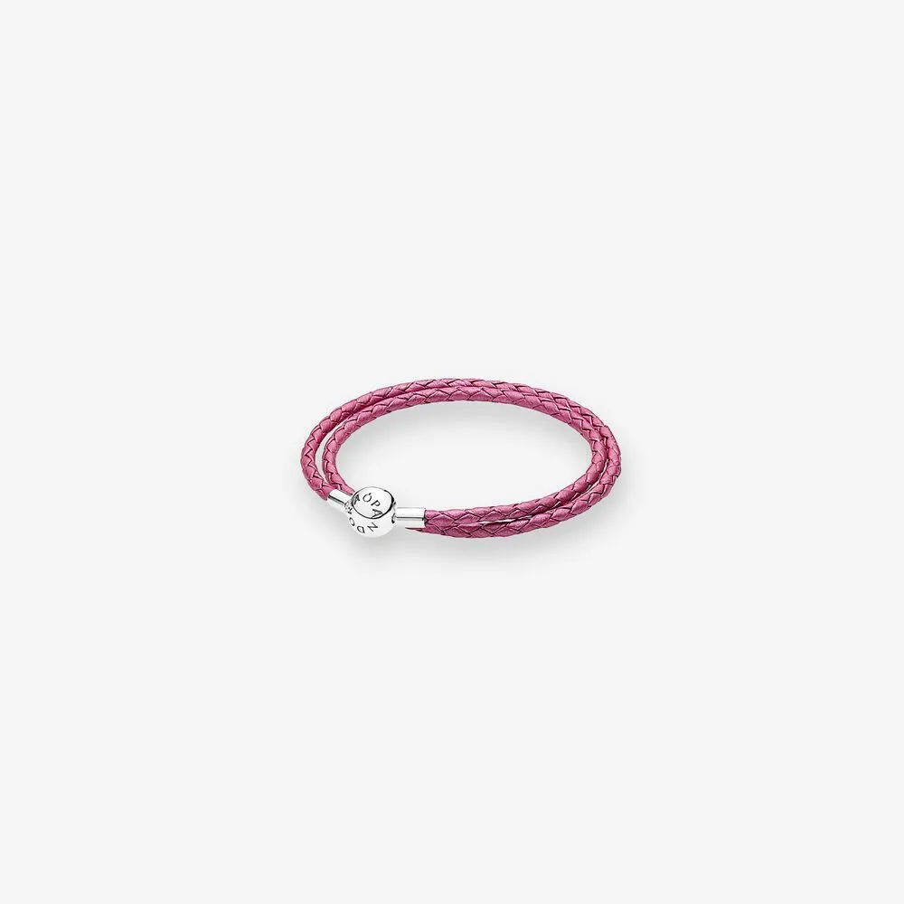 Honeysuckle Pink Leather Charm Bracelet