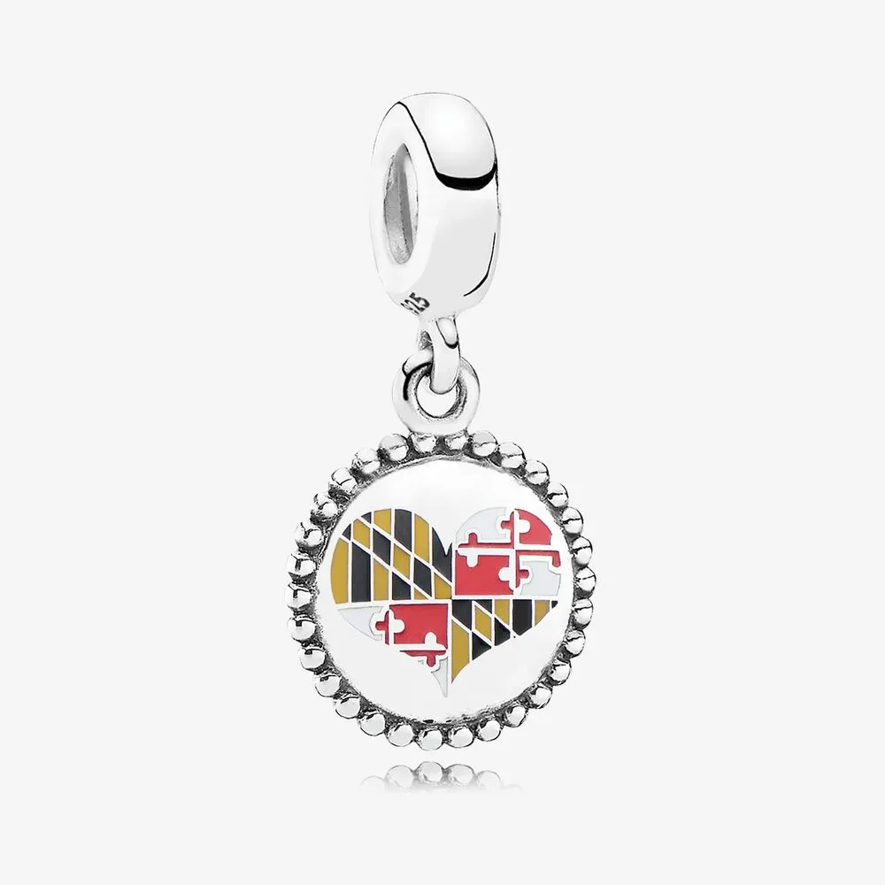Maryland Flag Heart Dangle Charm, Mixed Enamel