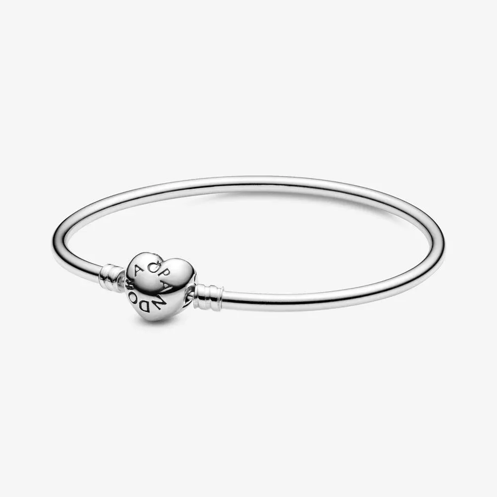 Moments Silver Bangle, Logo Heart Clasp
