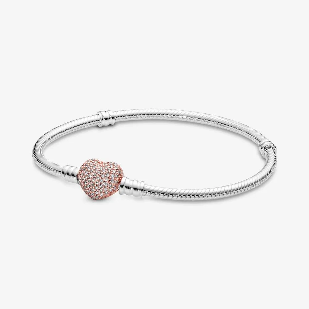 Moments Silver Bracelet, Rose Pavé Heart