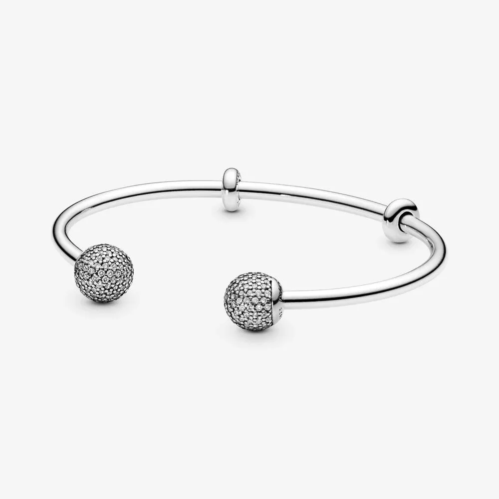 Moments Silver Open Bangle, Pavé Caps