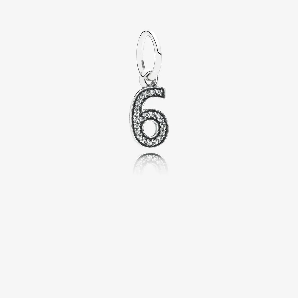 Number 6 Dangle Charm, Clear CZ