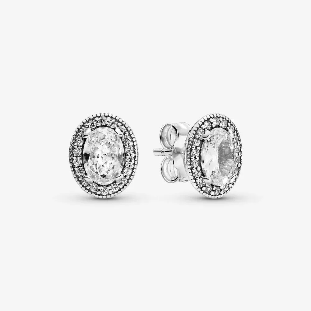 Oval Sparkle Halo Stud Earrings