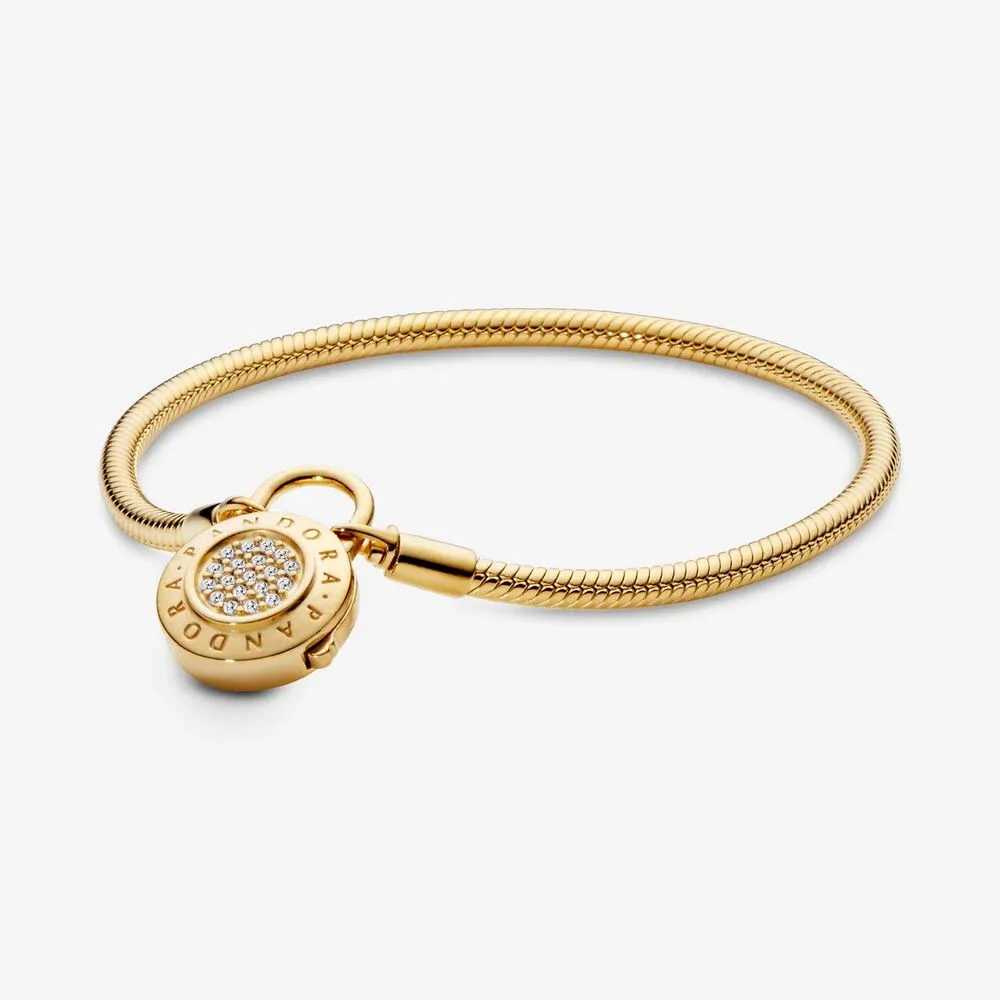 Pandora Moments Pavé Padlock Clasp Snake Chain Bracelet