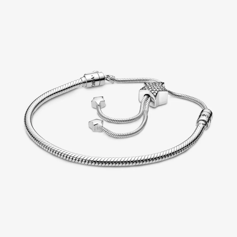 Pandora Moments Pav&eacute; Star and Snake Chain Sliding Bracelet