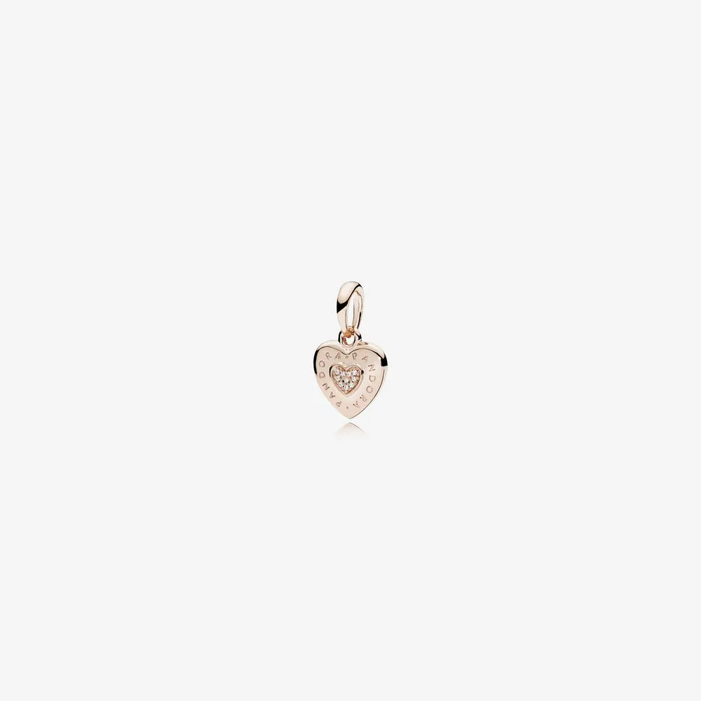 PANDORA Signature Heart Pendant, PANDORA Rose&trade; & Clear CZ