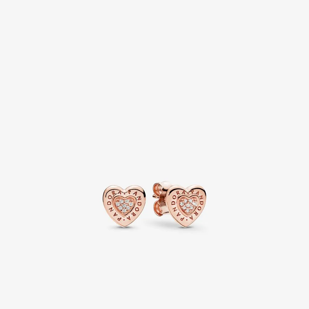 PANDORA Signature Heart Stud Earrings, PANDORA Rose™ & Clear CZ