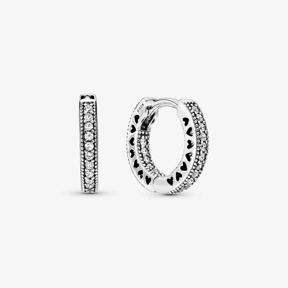 Pav&eacute; Heart Hoop Earrings