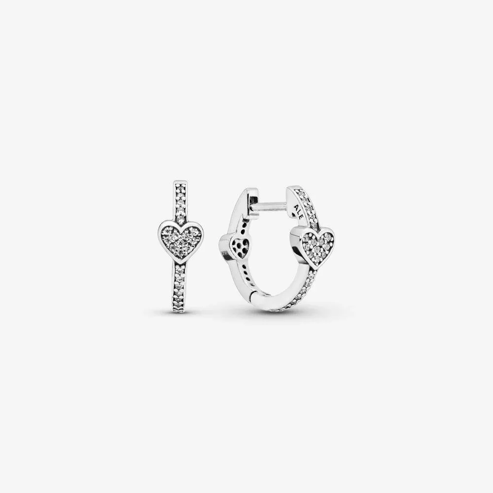 Pav&eacute; Heart Hoop Earrings