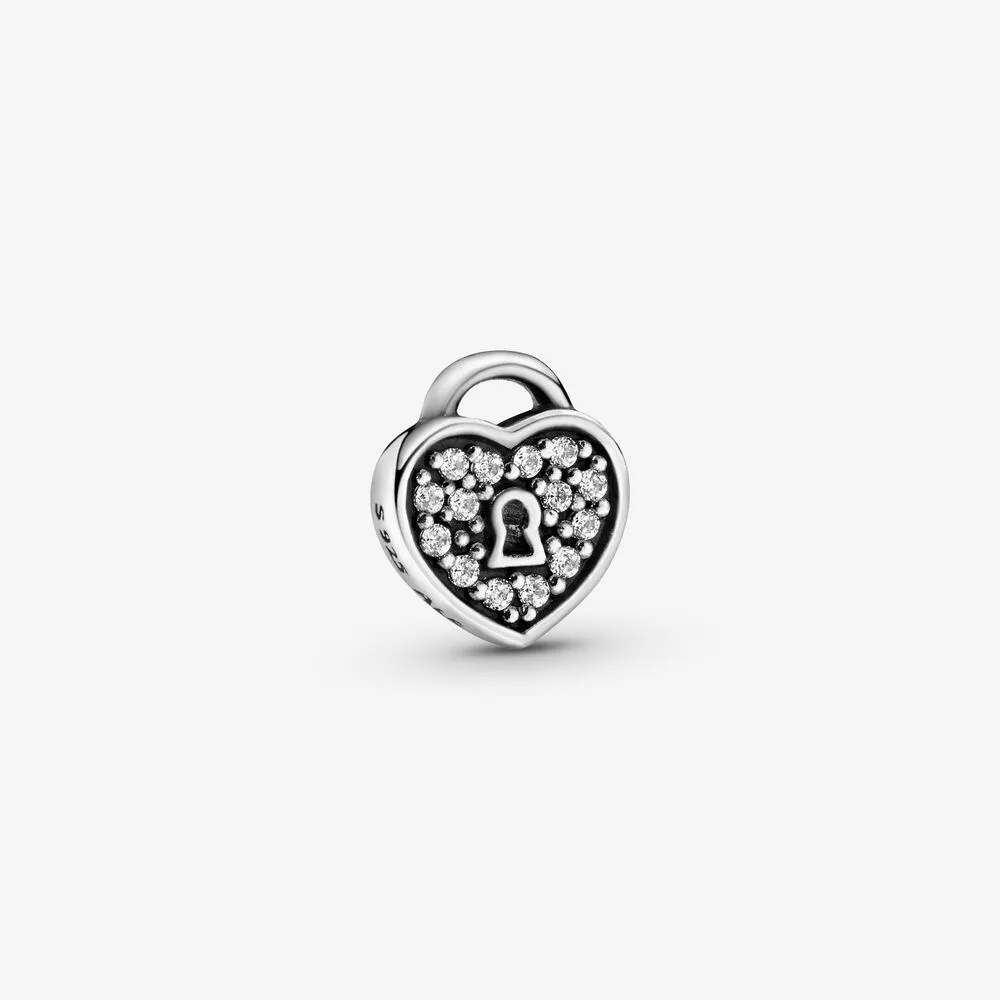 Pav&eacute; Heart Padlock Locket Element