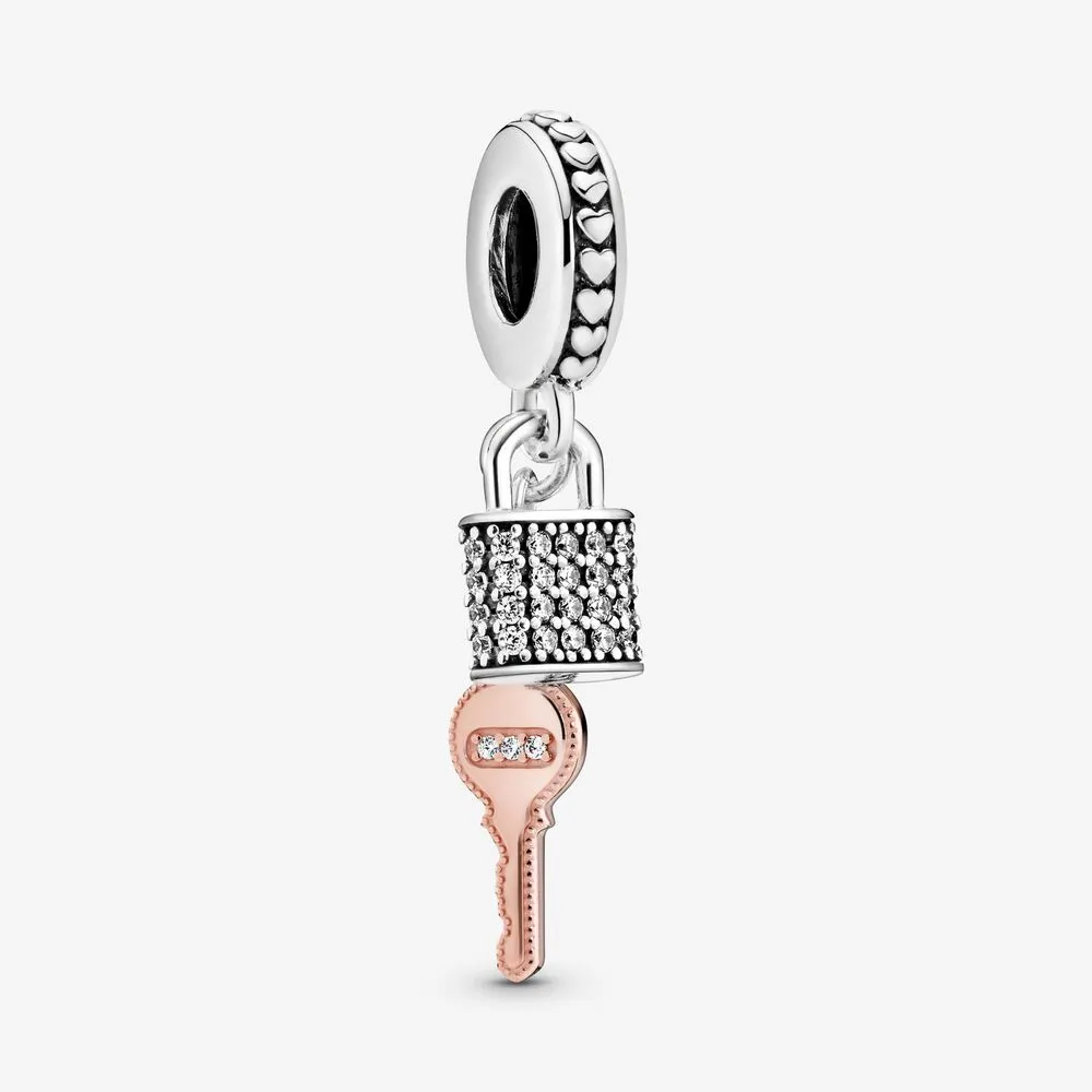 Pav&eacute; Padlock and Key Dangle Charm