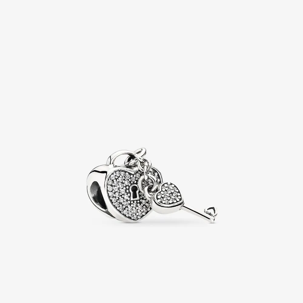 Pav&eacute; Padlock Heart & Key Charm