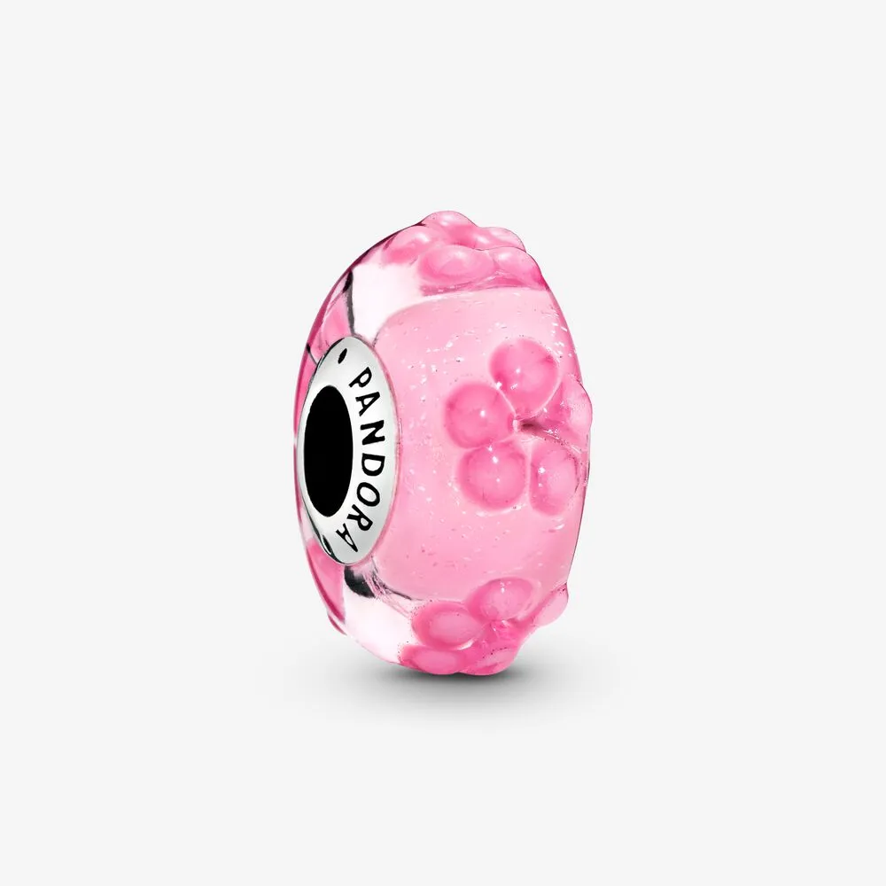 Pink Flower Murano Glass Charm