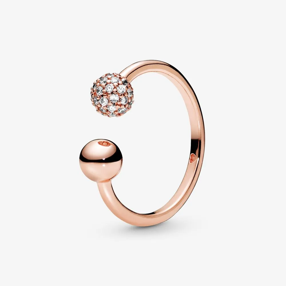 Polished & Pav&eacute; Bead Open Ring