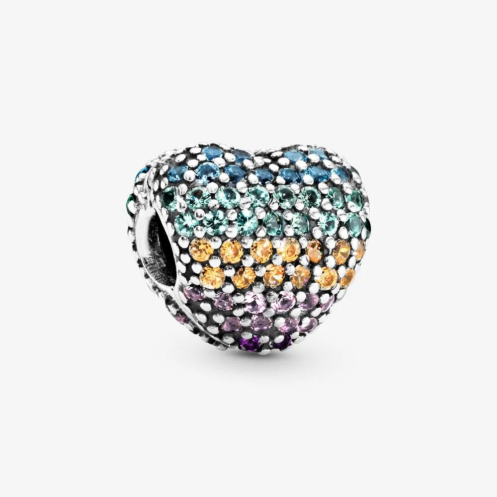 Rainbow Pav&eacute;&nbsp;Heart Clip Charm