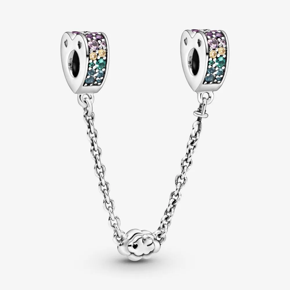 Rainbow Pav&eacute; Hearts & Cloud Safety Chain Charm