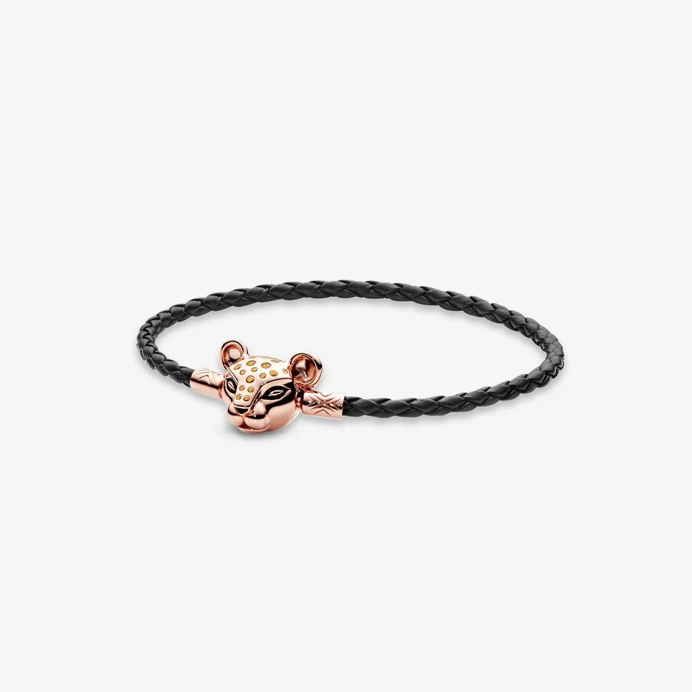 Sparkling Lion Princess, Woven Leather Bracelet, Pandora Rose&trade;