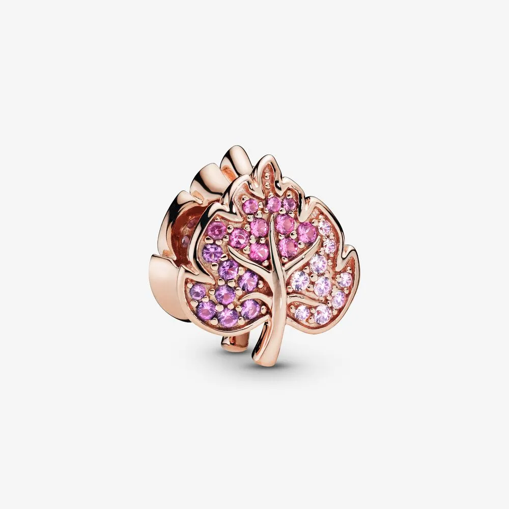 Sparkling Pav&eacute; Leaf Charm