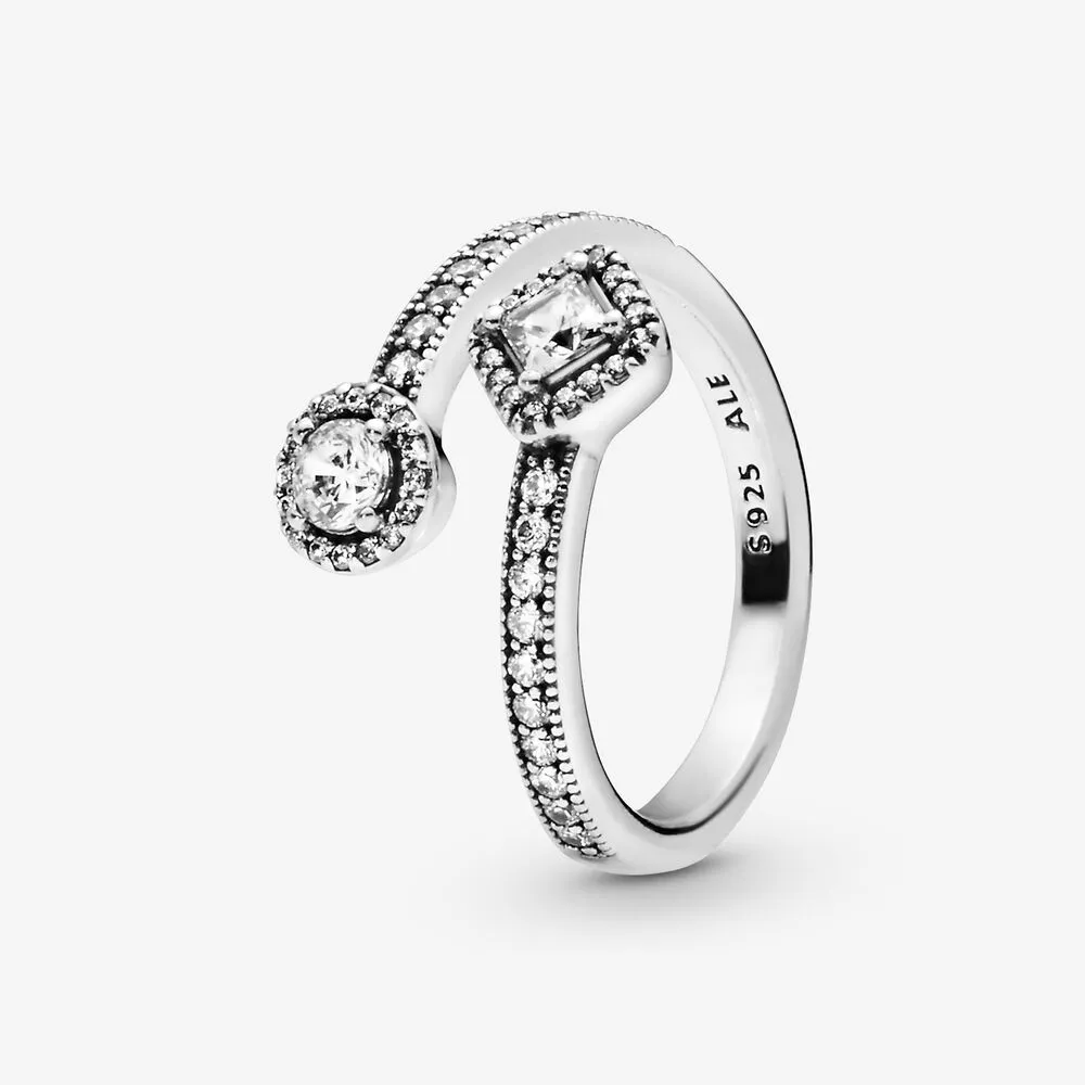 Sparkling Square & Circle Open Ring