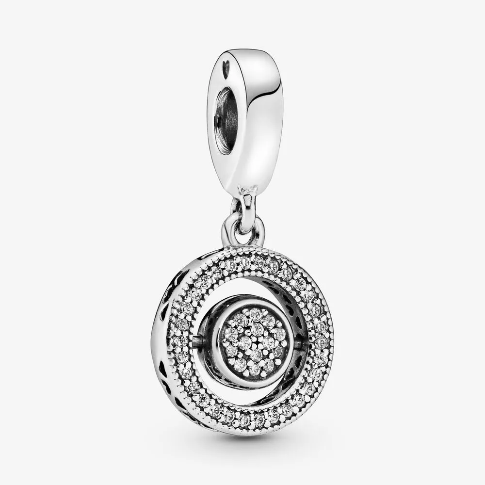 Spinning Pandora Logo & Pav&eacute; Dangle Charm