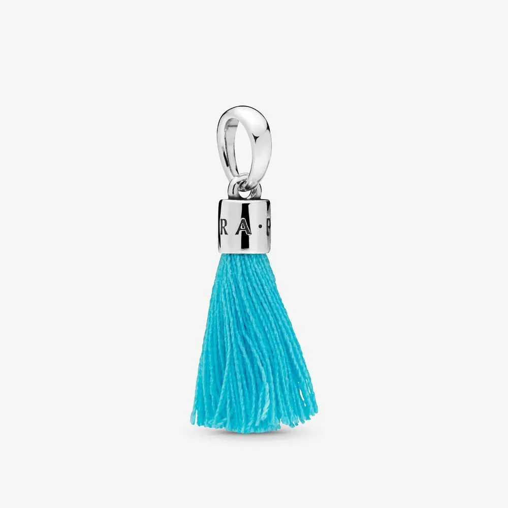 Turquoise Fabric Tassel Dangle Charm