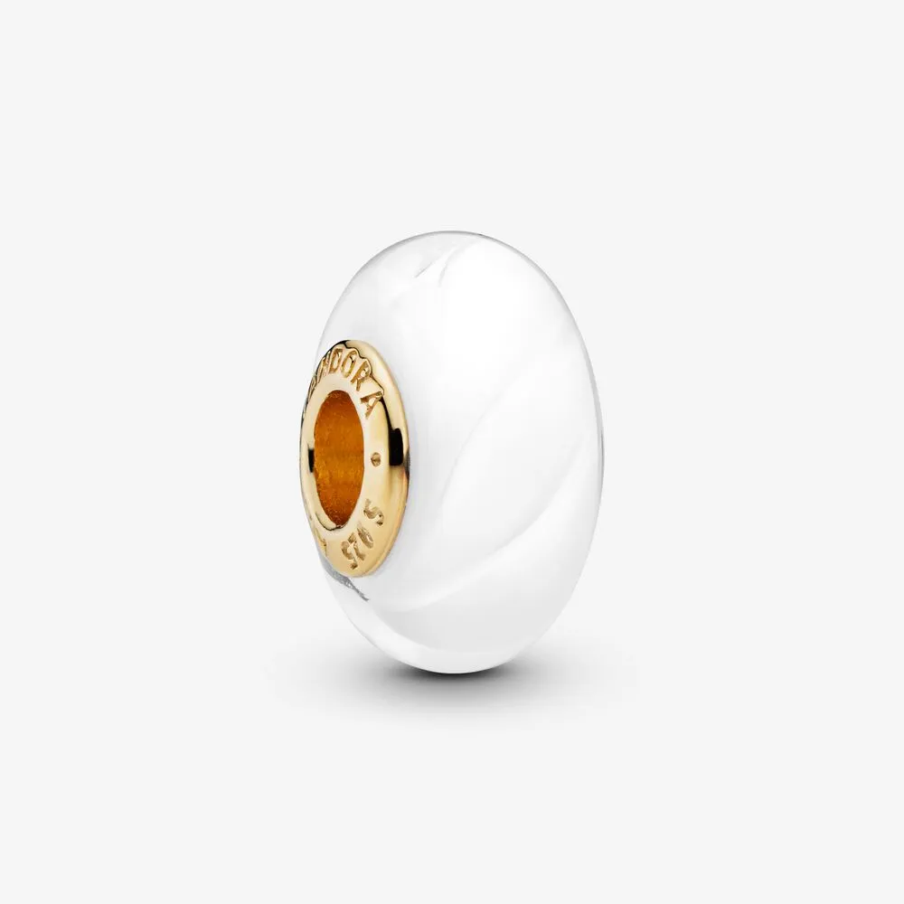 Wavy White Murano Glass Charm