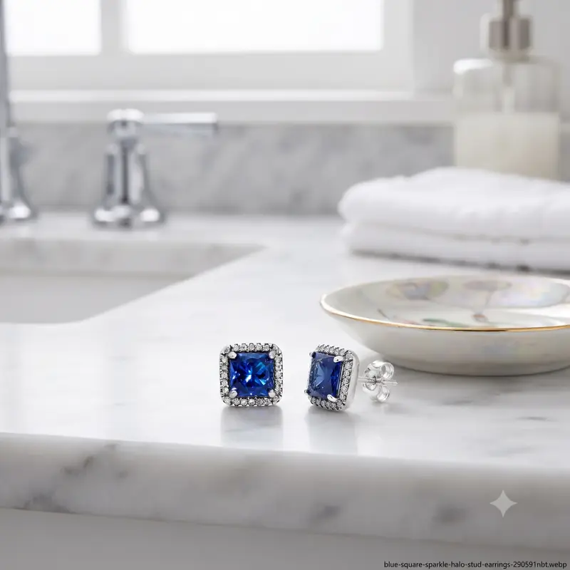 Blue Square Sparkle Halo Stud Earrings photo review