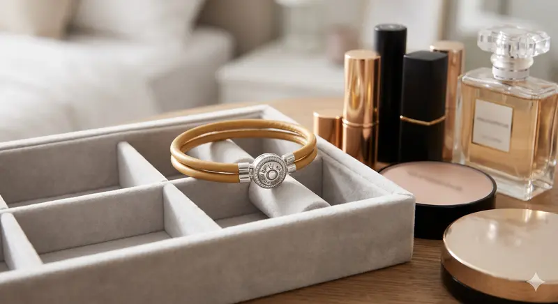 Golden Tan Double Leather Bracelet, Clear CZ photo review