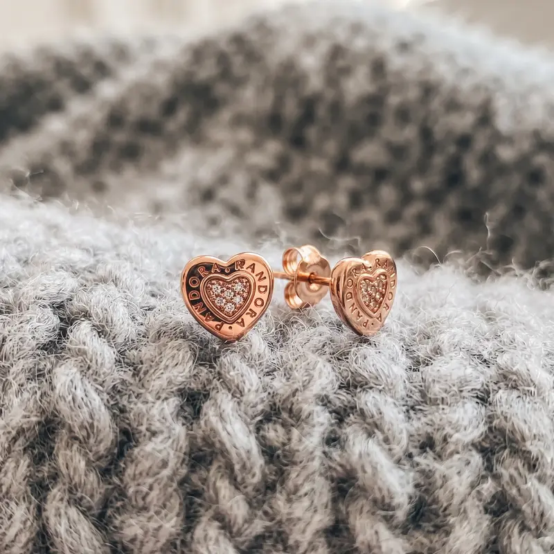 PANDORA Signature Heart Stud Earrings, PANDORA Rose™ & Clear CZ photo review