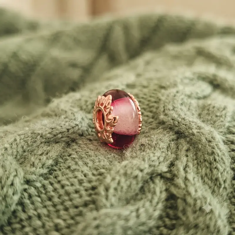 Pink Murano Glass & Leaves Charm photo review