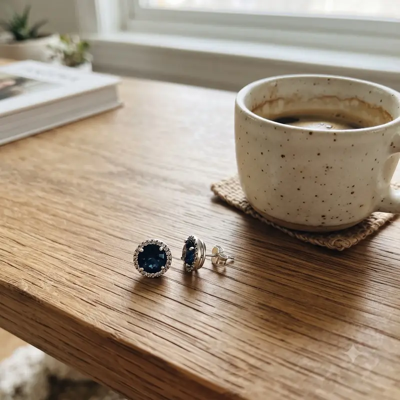 Blue Round Sparkle Stud Earrings photo review