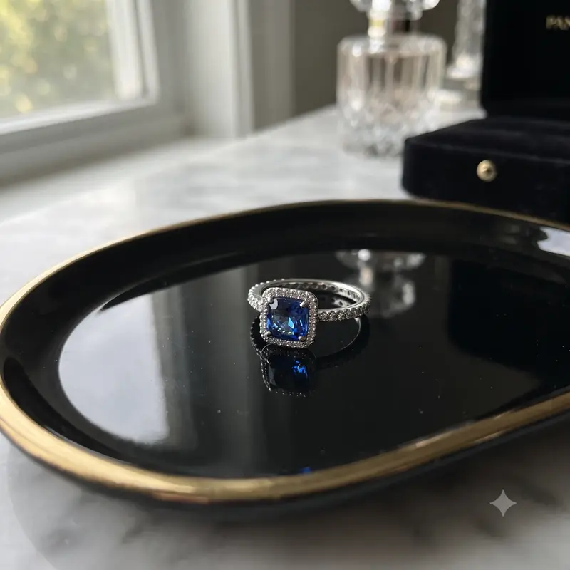 Blue Square Sparkle Halo Ring photo review