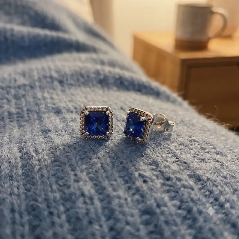 Blue Square Sparkle Halo Stud Earrings photo review