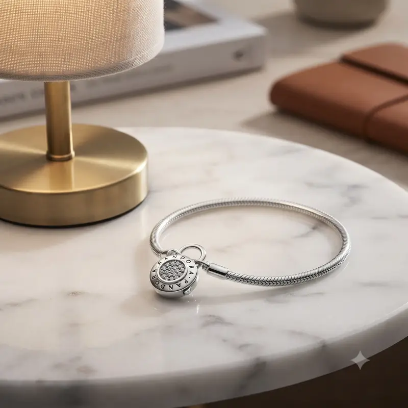 Pandora Moments Pavé Padlock Clasp Snake Chain Bracelet photo review